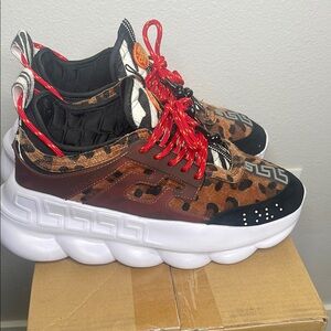 Versace Animal Print Sneakers with Red Accents